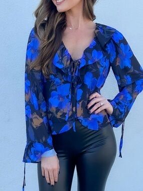 Greylin Magnetic Connection Top Floral Flouncy Blouse Size Large